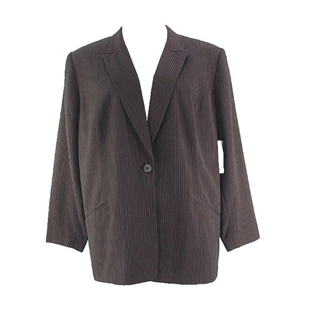Worthington $200 Sz 26W Black Red Poly Blend Lined Pinstripe Blazer